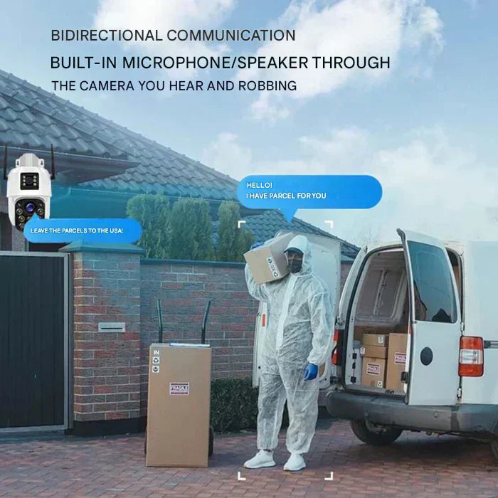 Système de caméra sans fil 4K – Design à double lentille, contrôle à 360° et alimentation solaire