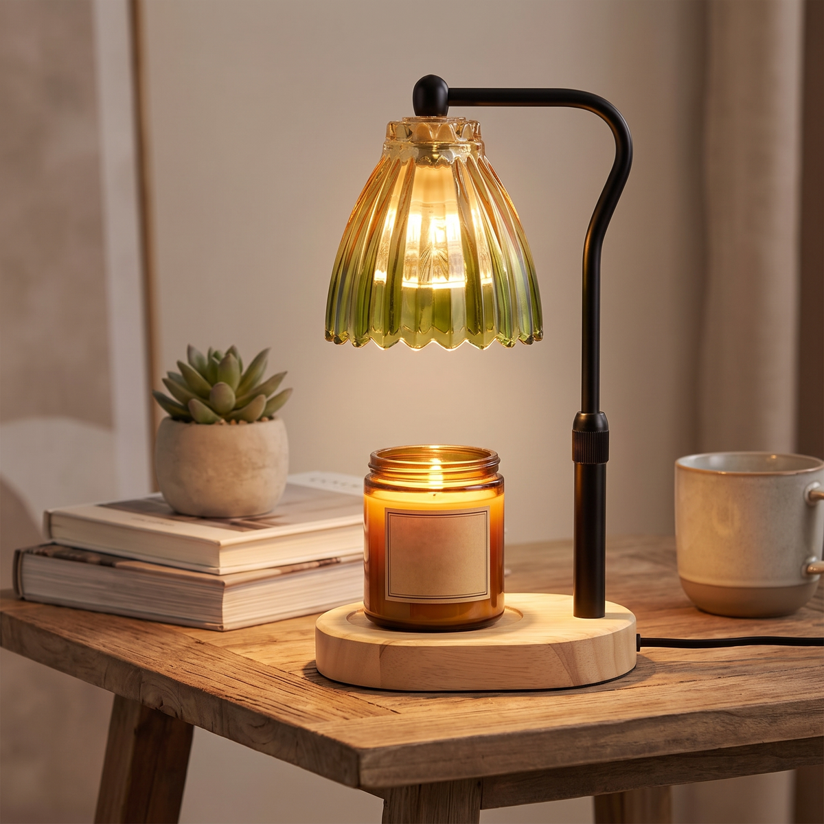Candle Warmer Lamp with Timer and Dimmer, Retro Wooden Base for Home Use 0