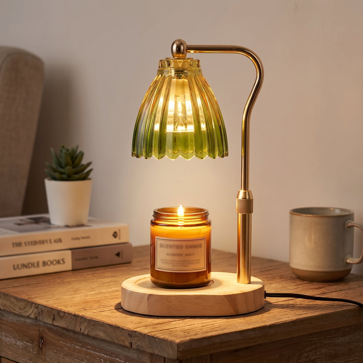 Candle Warmer Lamp with Timer and Dimmer, Retro Wooden Base for Home Use 2