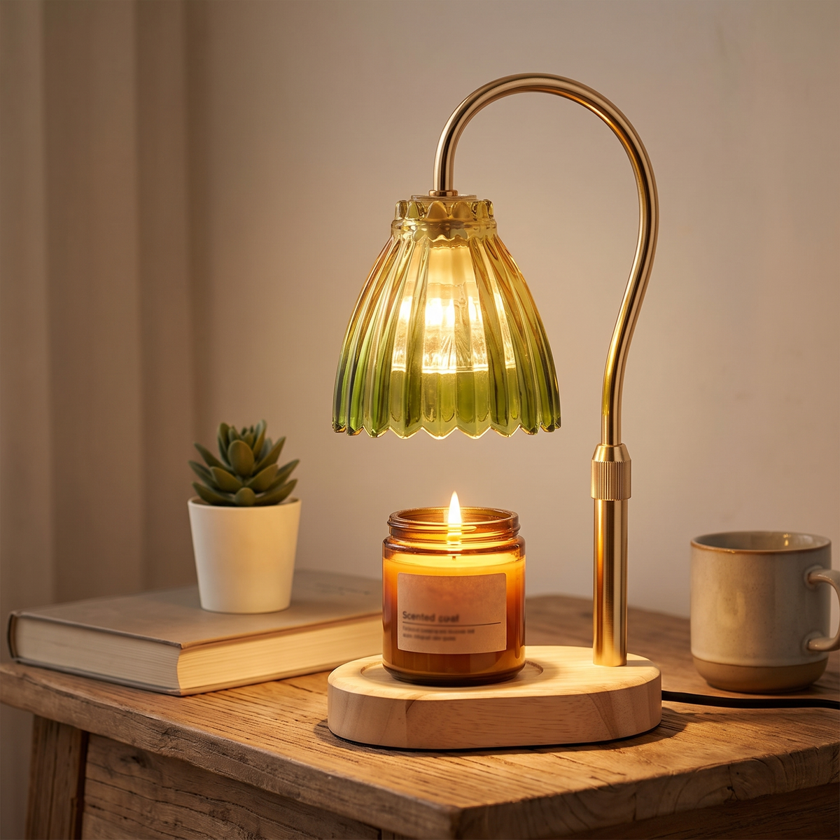 Candle Warmer Lamp with Timer and Dimmer, Retro Wooden Base for Home Use 3