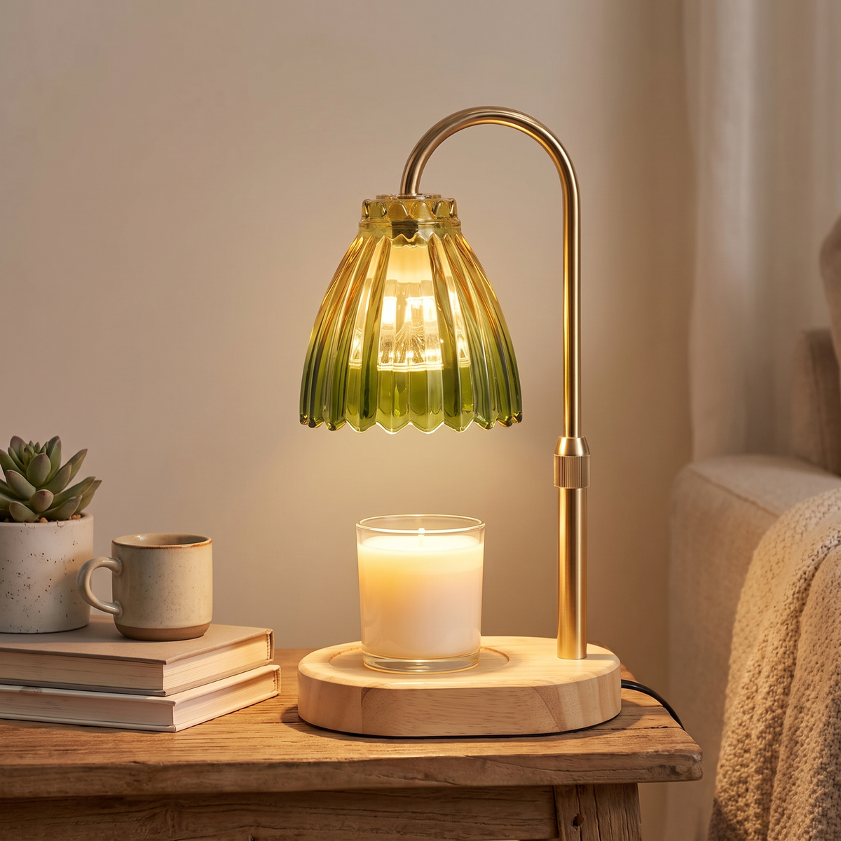 Candle Warmer Lamp with Timer and Dimmer, Retro Wooden Base for Home Use 6