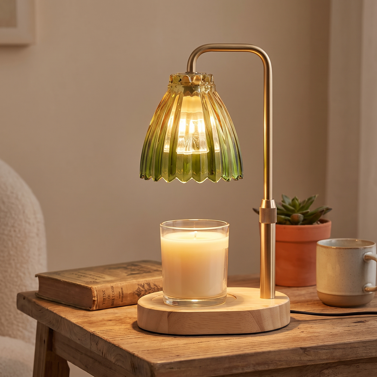 Candle Warmer Lamp with Timer and Dimmer, Retro Wooden Base for Home Use 7