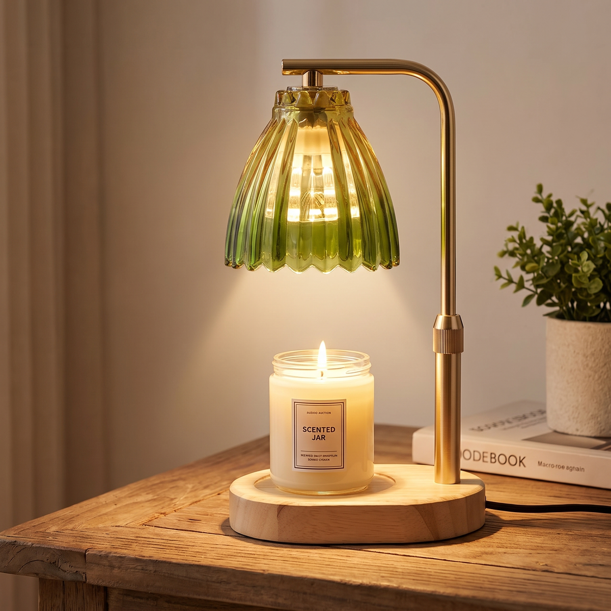 Candle Warmer Lamp with Timer and Dimmer, Retro Wooden Base for Home Use 8