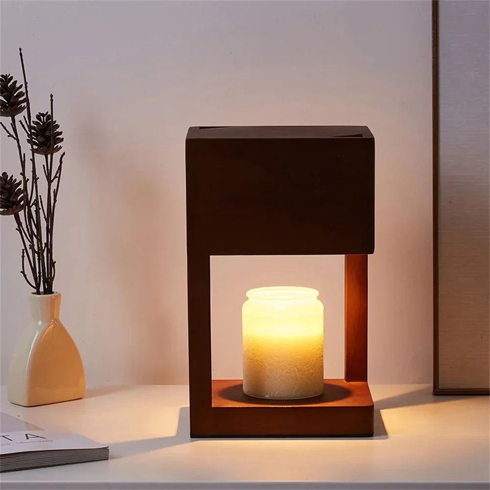 Candle Warmer Lamp with Wooden Base, Warm Ambient Light for Cozy Atmosphere 1