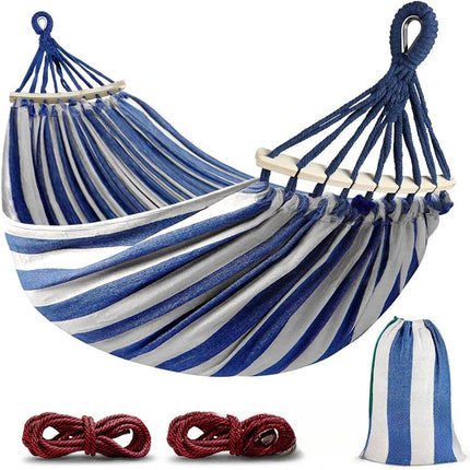 Canvas Double Hammock | Anti-Roll Swing Bed with Wooden Spreaders for Camping & Outdoors 0