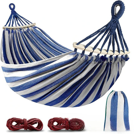 Canvas Double Hammock | Anti-Roll Swing Bed with Wooden Spreaders for Camping & Outdoors 1