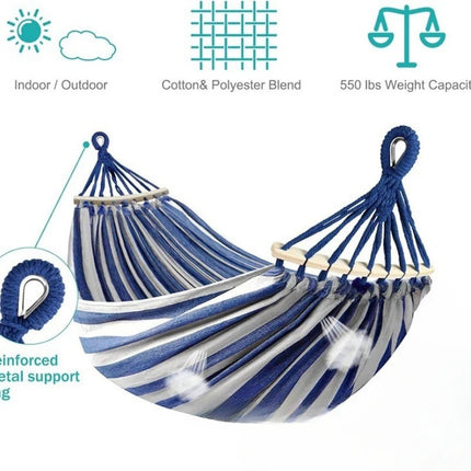 Canvas Double Hammock | Anti-Roll Swing Bed with Wooden Spreaders for Camping & Outdoors 3