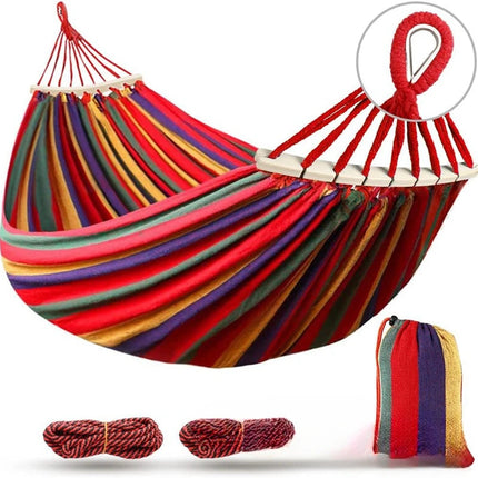 Canvas Double Hammock | Anti-Roll Swing Bed with Wooden Spreaders for Camping & Outdoors 6