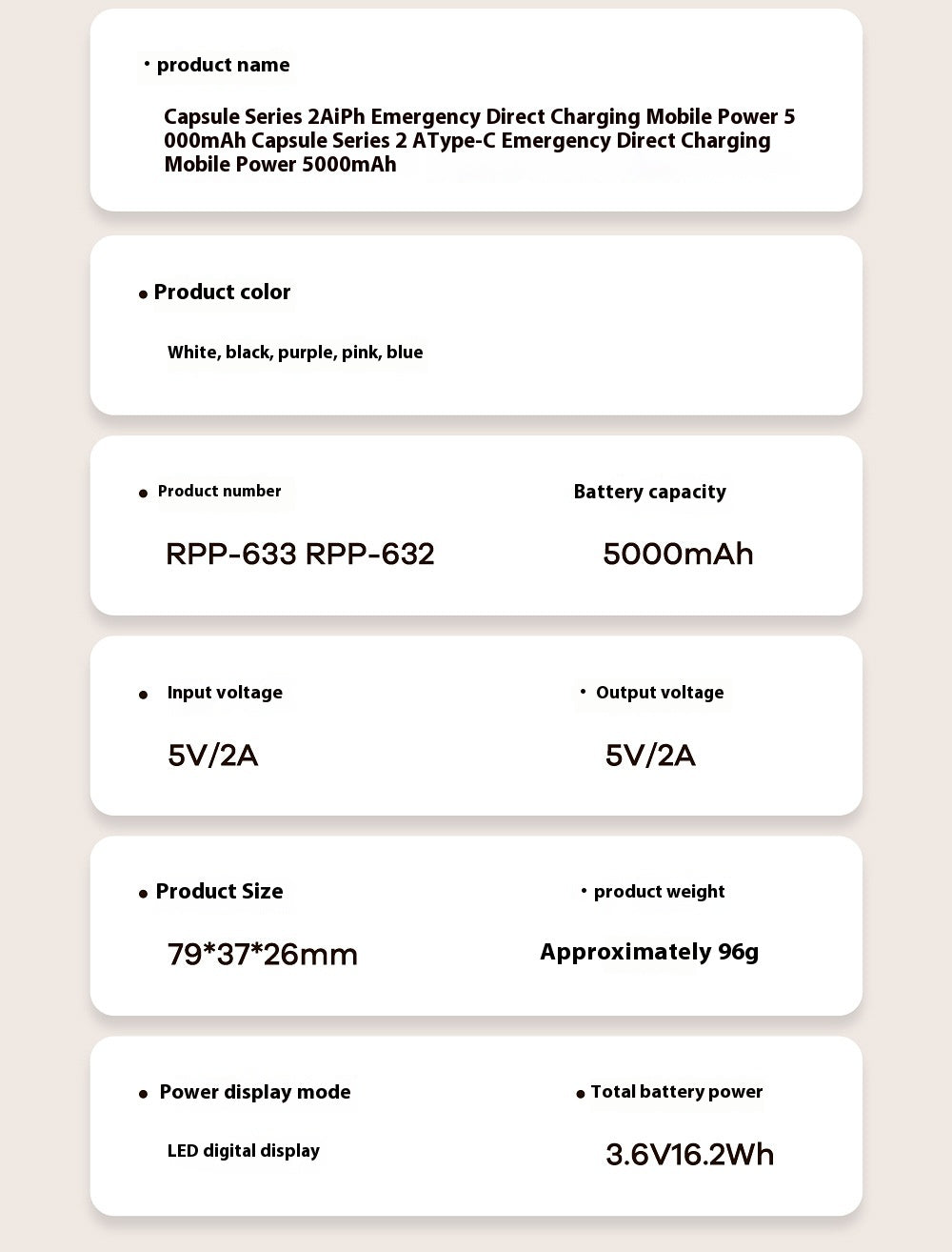 Capsule Power Bank 5000mAh — Industrial Style, Apple & USB-C 8