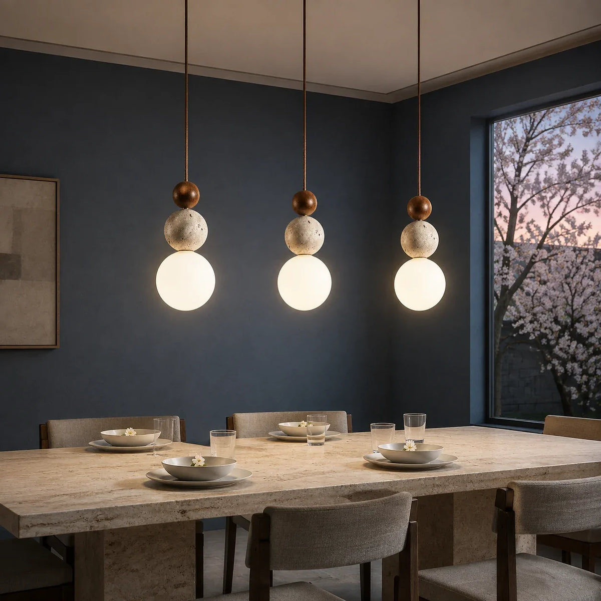 Caspin Sculptural Travertine Wood LED Pendant Light 1