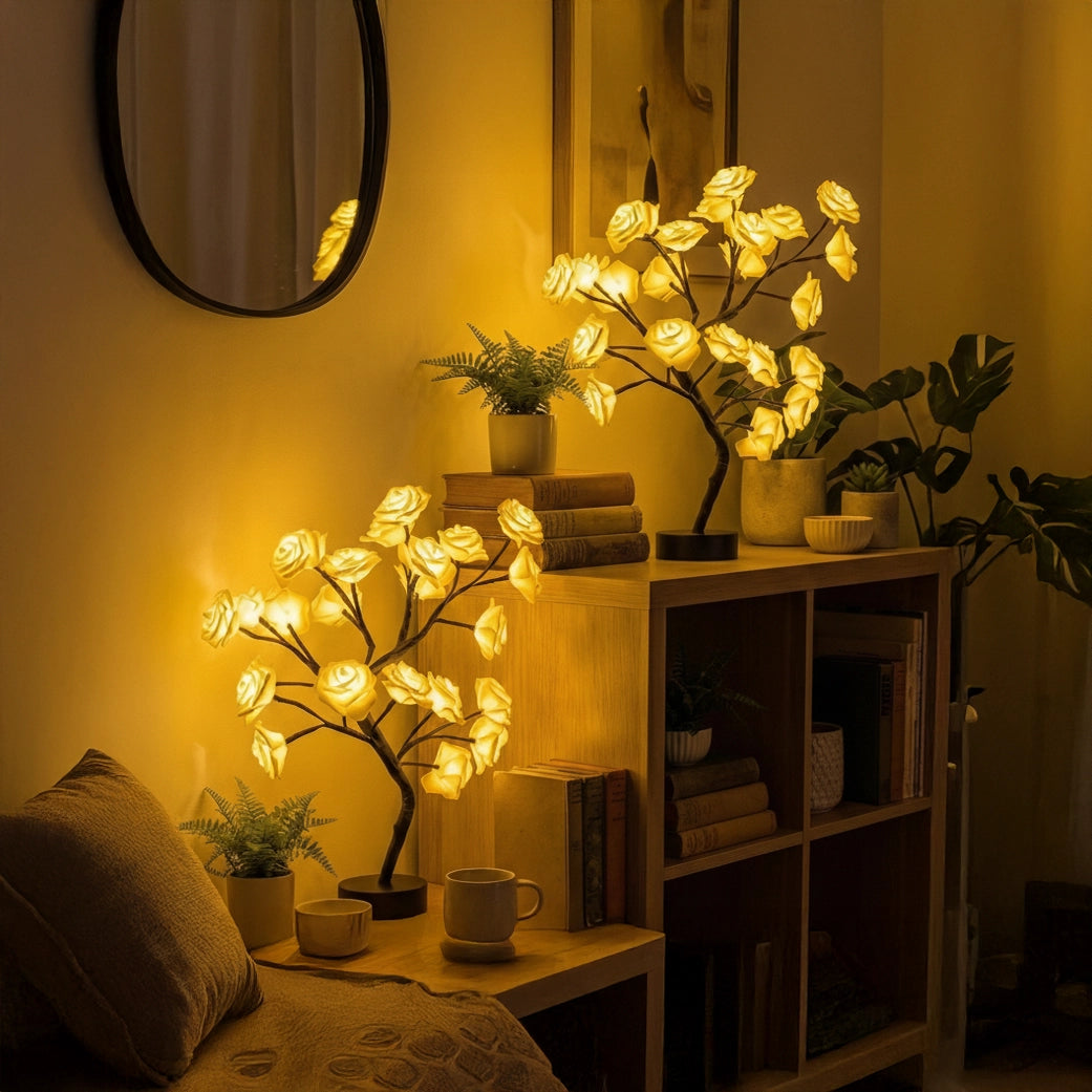 Lighted Rose Tree Lamp – Tabletop Tree With Glowing Rose Blossoms