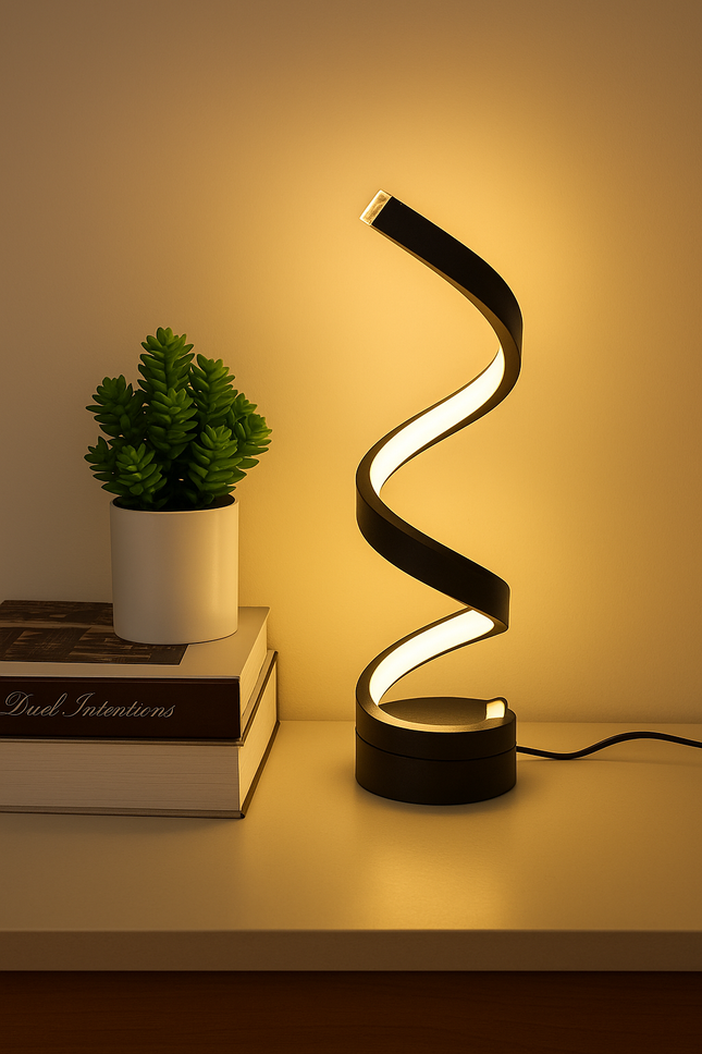 LED Table Lamp – Modern Spiral Design with Dimmable Lighting for Stylish Interiors