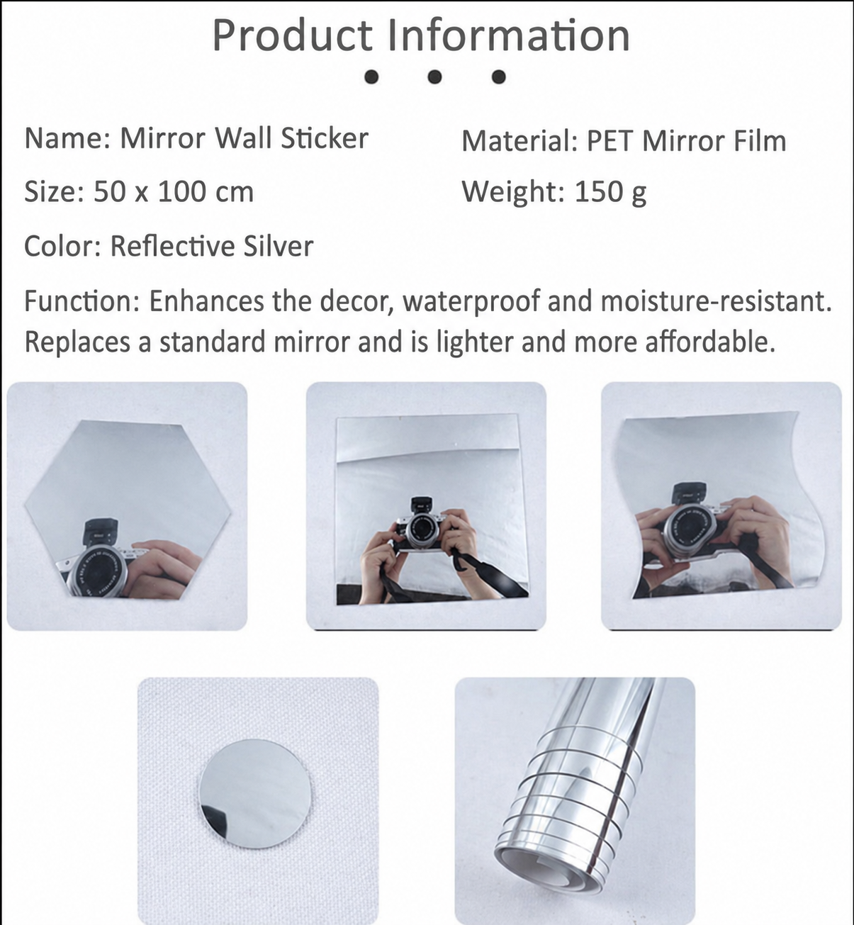 Self-Adhesive Mirror Sheet – Flexible Cut-to-Size PET Wall Film