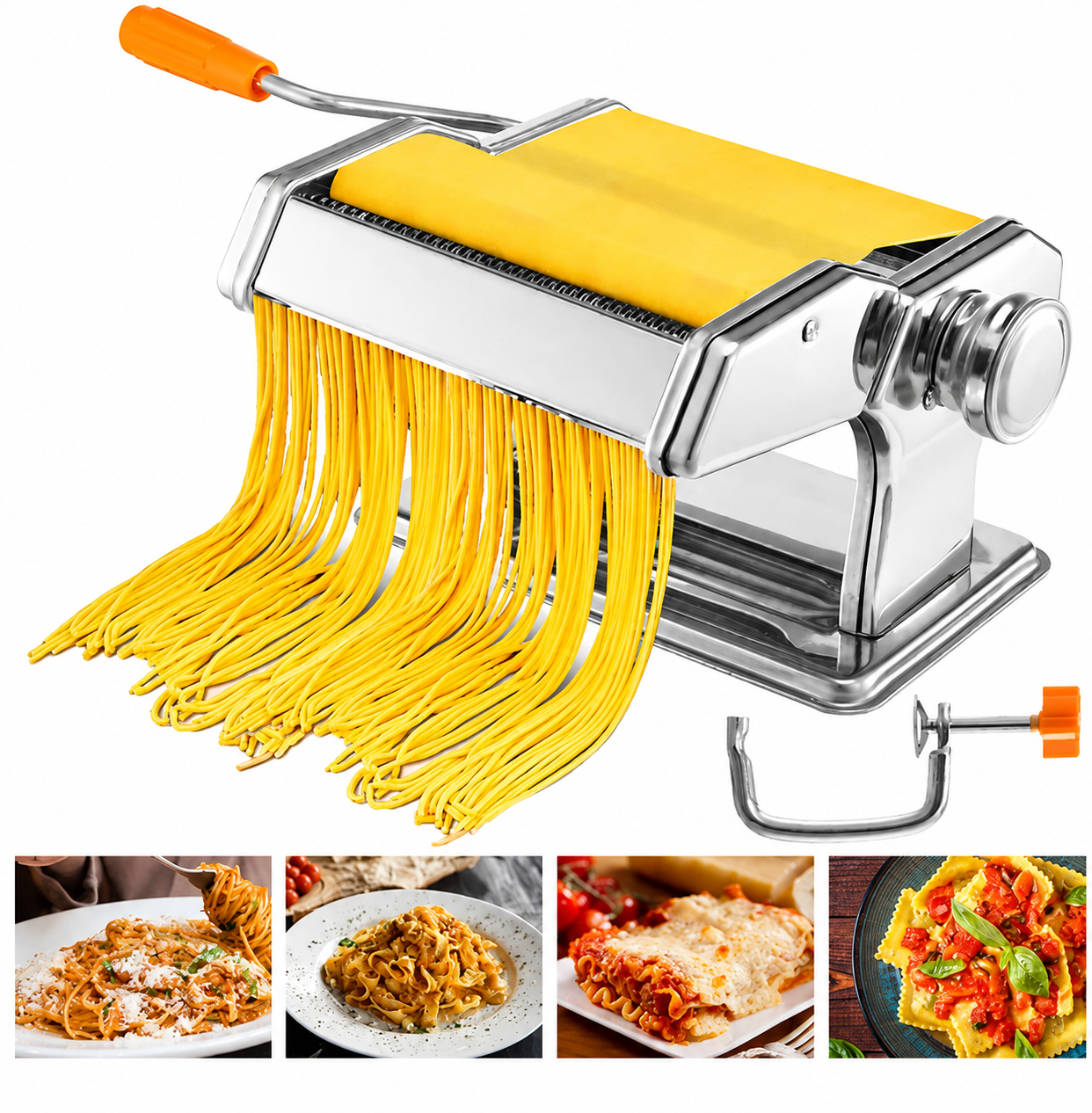 Pasta Maker Machine – Manual Stainless Steel Roller with 6 Thickness Settings and Dual Cutter