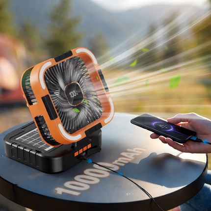 Camping Fan – 3-in-1 Solar Portable Fan with LED Light and Power Bank