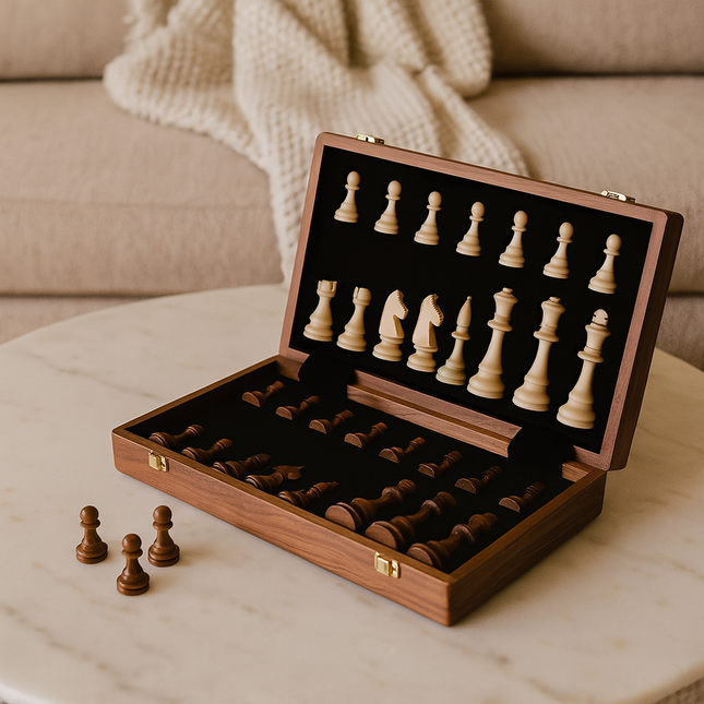 Wooden Chess Set – Foldable Tournament Board with Storage & Handcrafted Pieces