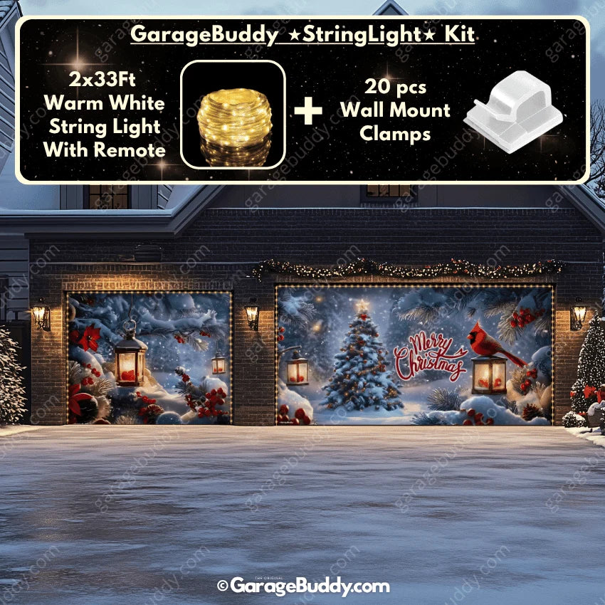 Christmas Garage Door Cover with Cardinals, Winter Scene, Easy Installation 9