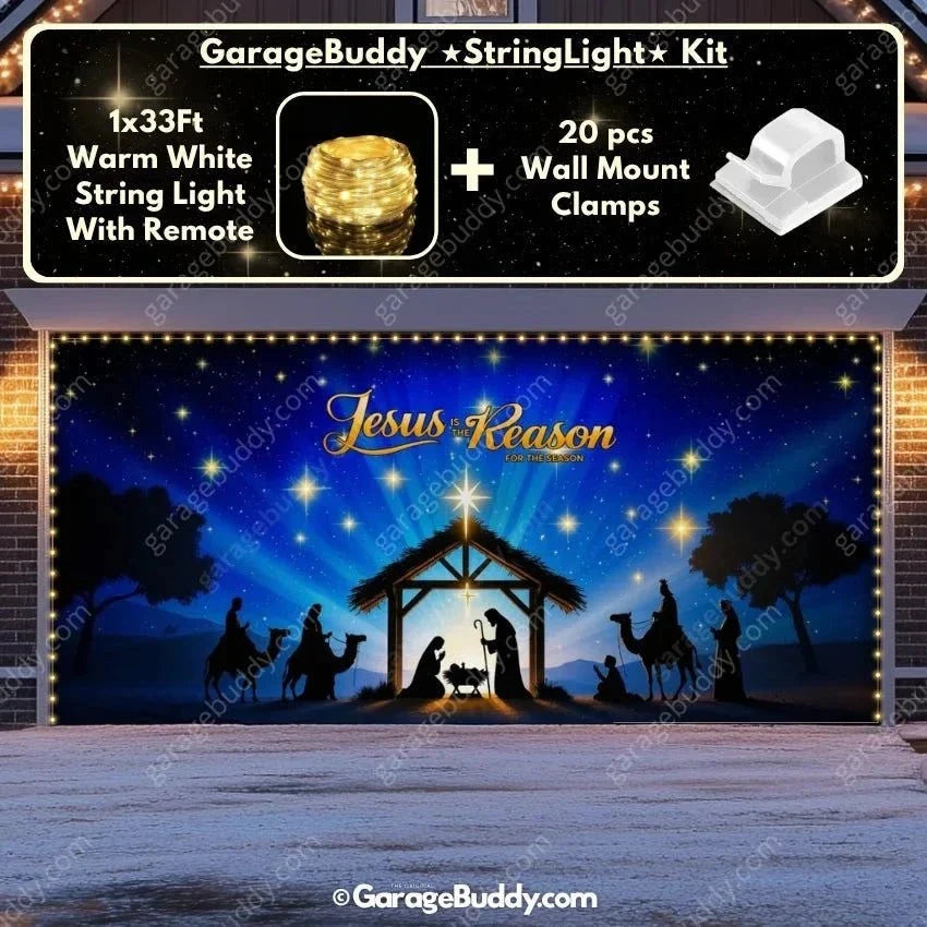 Christmas Garage Door Cover with Jesus Is the Reason Nativity Scene Glow Design 10