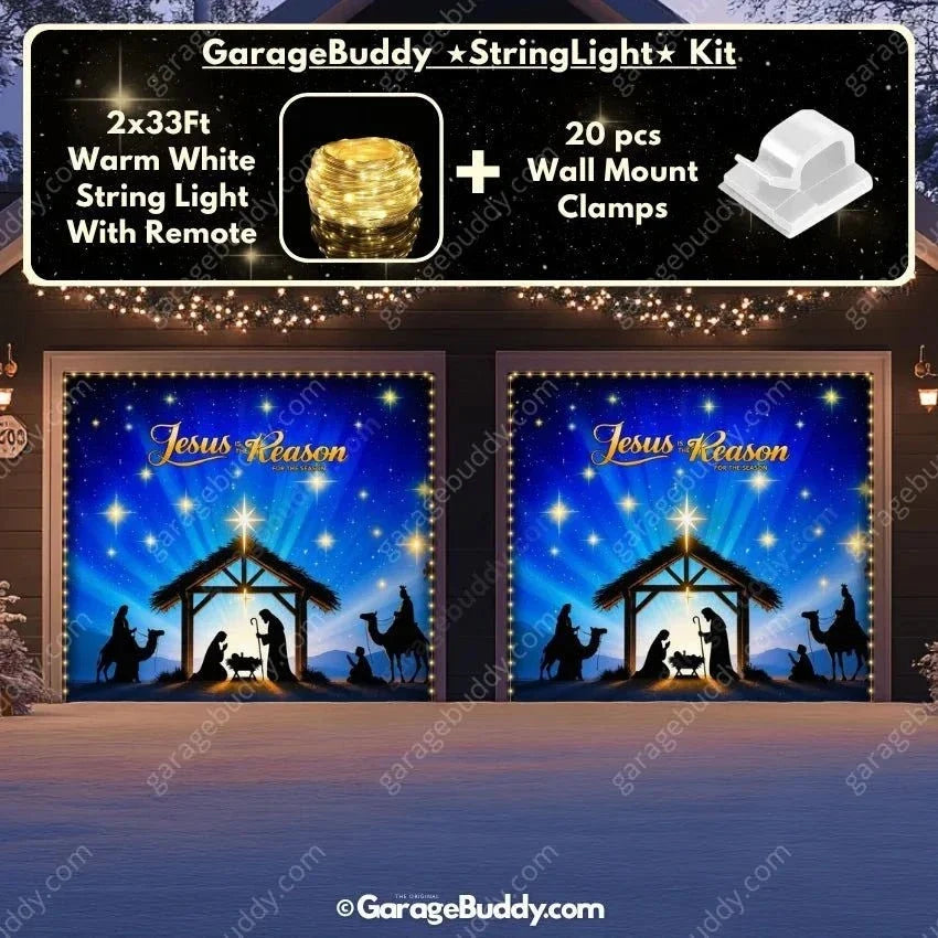 Christmas Garage Door Cover with Jesus Is the Reason Nativity Scene Glow Design 13