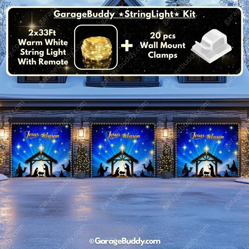 Christmas Garage Door Cover with Jesus Is the Reason Nativity Scene Glow Design 9