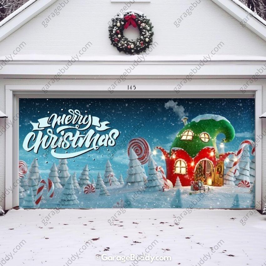 Christmas Garage Door Cover with Red Ornaments and Holiday Greeting, Fits Standard Doors 7