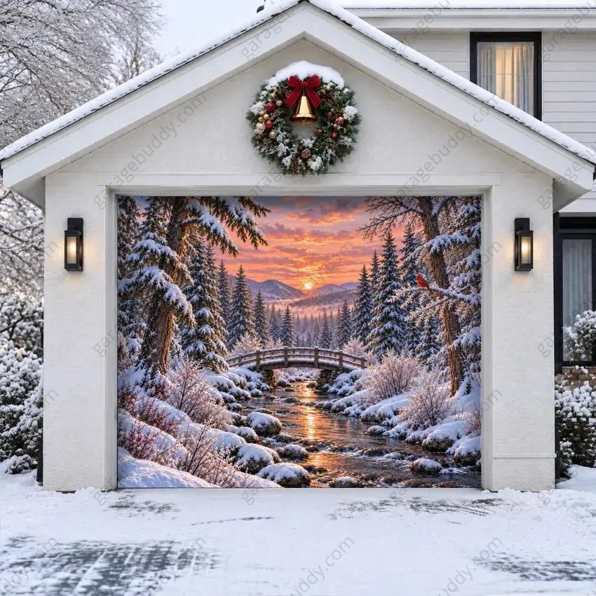 Christmas Garage Door Cover with Winter Scene, Easy Installation, Holiday Decor 0