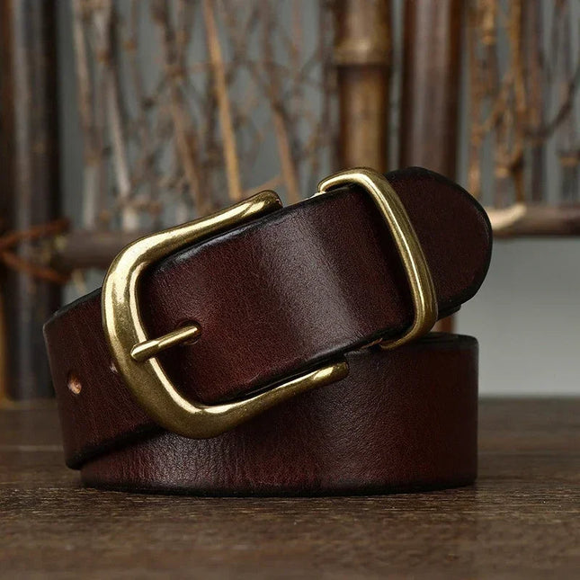 Classic Handcrafted Leather Belt for Men with Brass Buckle - Durable & Stylish 0