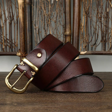 Classic Handcrafted Leather Belt for Men with Brass Buckle - Durable & Stylish 1