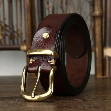 Classic Handcrafted Leather Belt for Men with Brass Buckle - Durable & Stylish 2