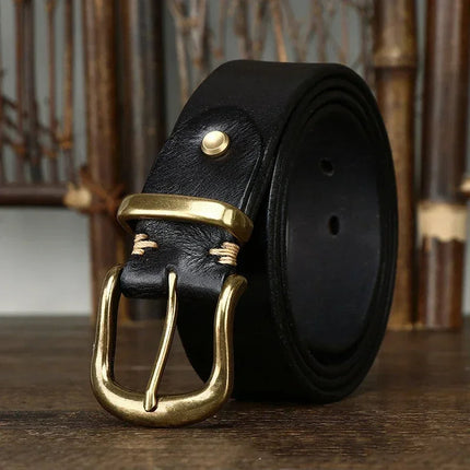 Classic Handcrafted Leather Belt for Men with Brass Buckle - Durable & Stylish 4