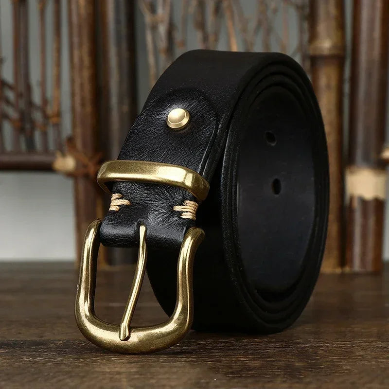 Classic Handcrafted Leather Belt for Men with Brass Buckle - Durable & Stylish 4