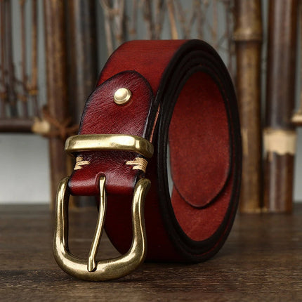 Classic Handcrafted Leather Belt for Men with Brass Buckle - Durable & Stylish 7
