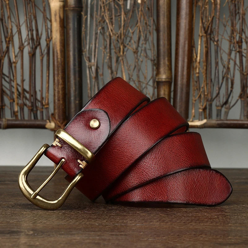 Classic Handcrafted Leather Belt for Men with Brass Buckle - Durable & Stylish 8