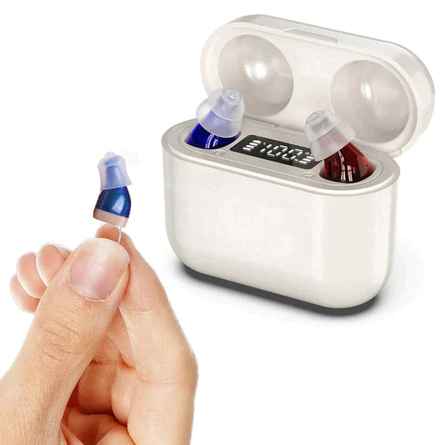Personal Sound Amplifier – Discreet In-Ear Design with Rechargeable Case & Adjustable Volume