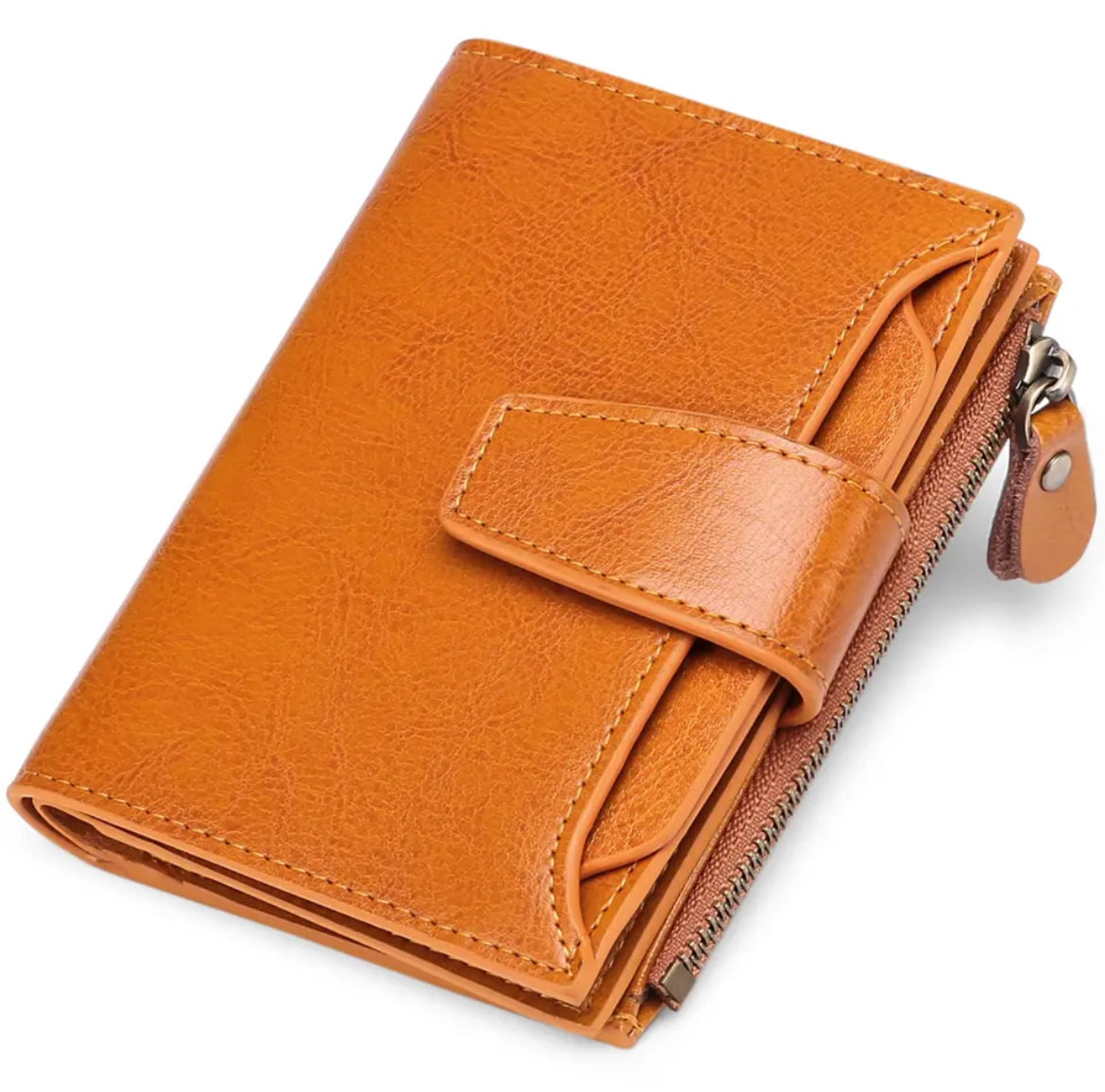 Compact Genuine Leather Wallet with RFID Protection, 14 Card Slots, Multi-Pocket Design 16