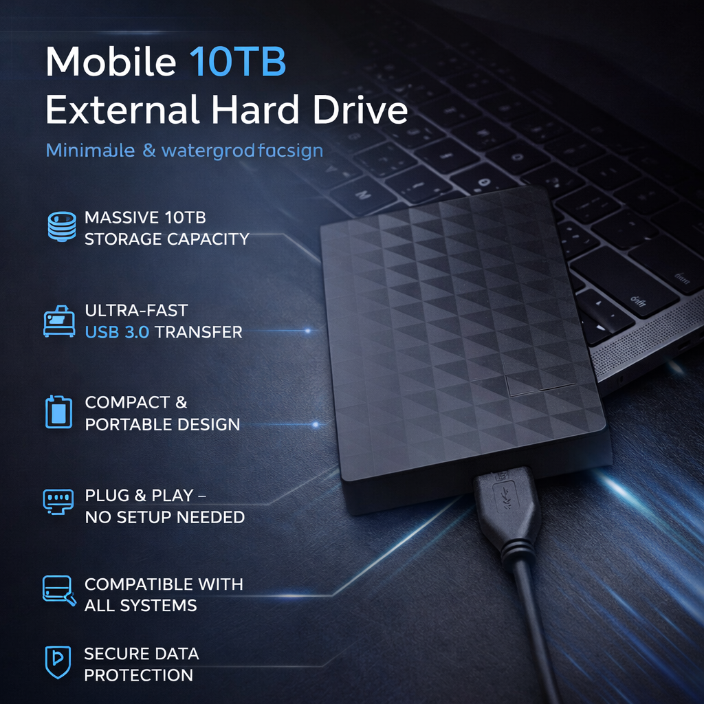 Compacte Externe Harde Schijf 10 TB – Snelle USB 3.0 Dataopslag voor Back-ups en Projecten | Sansoti 4