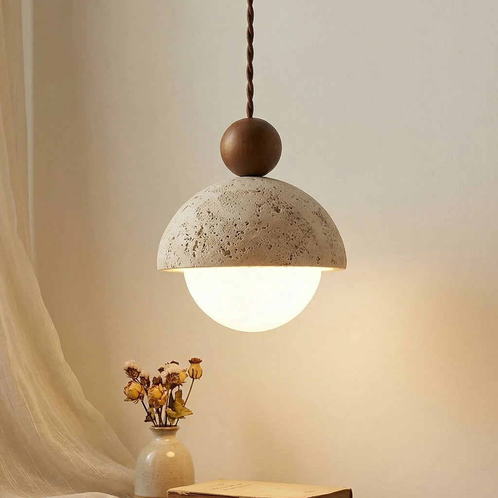 Coraline Retro Wabi-Sabi Travertine Stone Dome Pendant Light 1