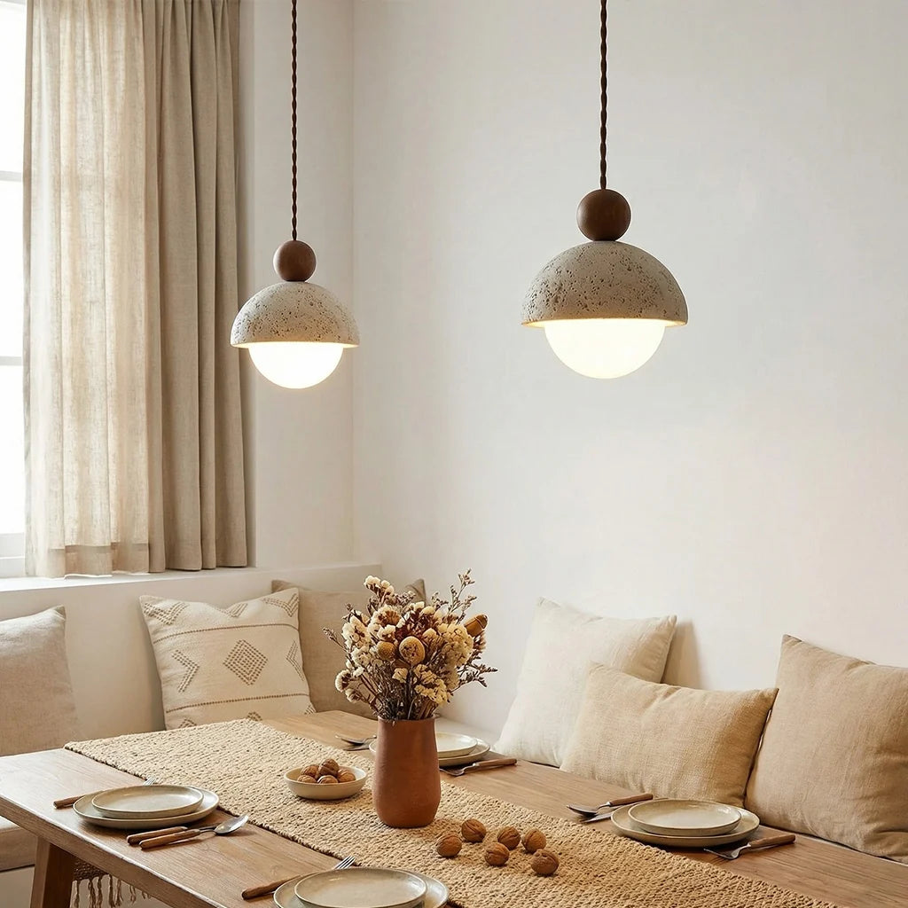 Coraline Retro Wabi-Sabi Travertine Stone Dome Pendant Light 5