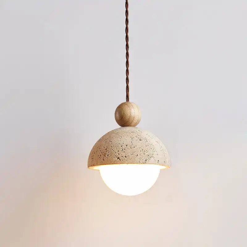 Coraline Retro Wabi-Sabi Travertine Stone Dome Pendant Light 9