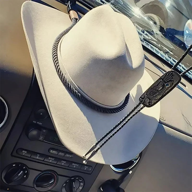 Cowboy Hat Holder for Vehicles with Suction Cup and Leather Cord 0