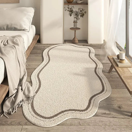 Cream Irregular Shaped Rug | Minimalist Non-Slip Soft Carpet 0