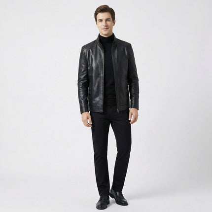 Men’s Warm Lined Jacket – Zip-Up Stand Collar for Cold Weather Wear