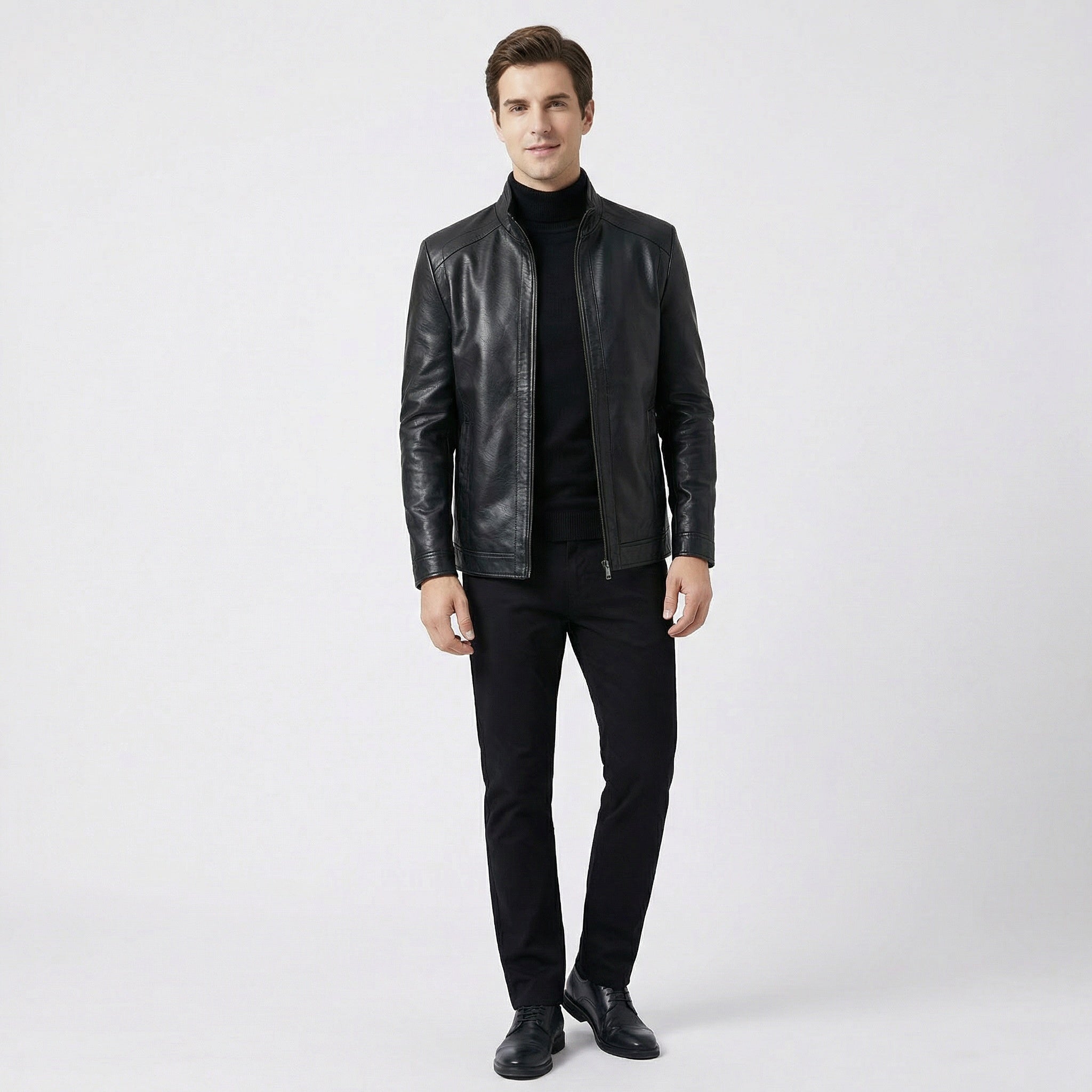 Men’s Warm Lined Jacket – Zip-Up Stand Collar for Cold Weather Wear