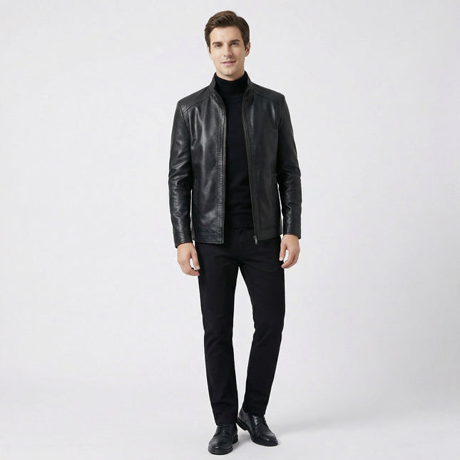 Men’s Warm Lined Jacket – Zip-Up Stand Collar for Cold Weather Wear