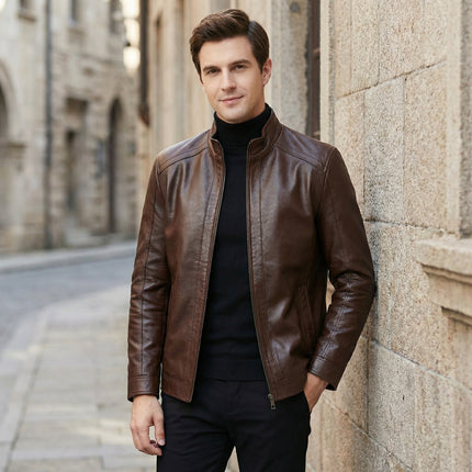 Men’s Warm Lined Jacket – Zip-Up Stand Collar for Cold Weather Wear