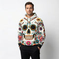 Floral Skull Hoodie – Full-Print Graphic Pullover with Midweight Comfort
