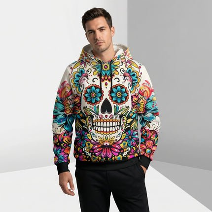 Floral Skull Hoodie – Full-Print Graphic Pullover with Midweight Comfort