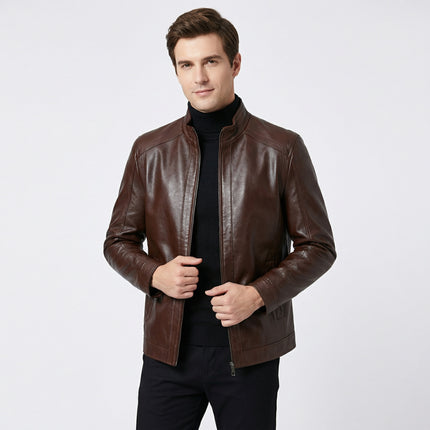 Men’s Warm Lined Jacket – Zip-Up Stand Collar for Cold Weather Wear