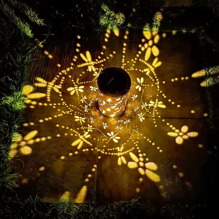 Solar Dragonfly Lantern – Portable Garden Light With Patterned Glow and Shadows