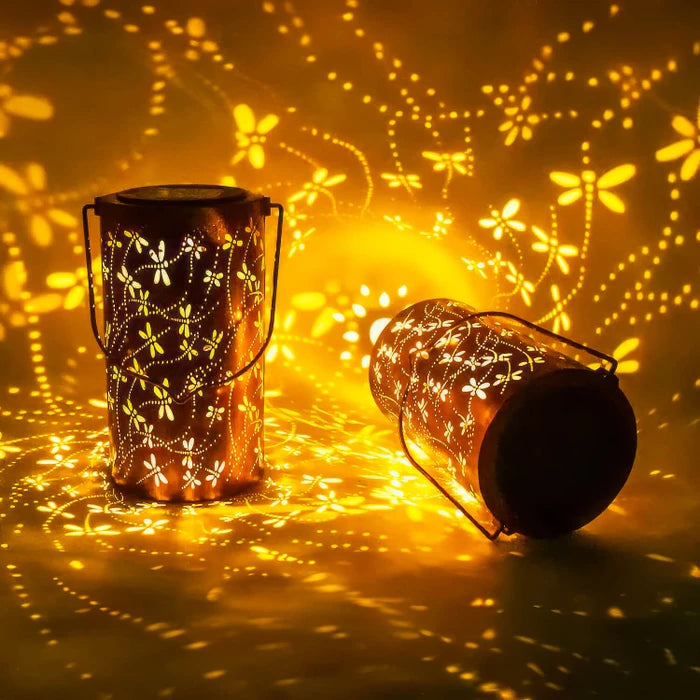 Solar Dragonfly Lantern – Portable Garden Light With Patterned Glow and Shadows